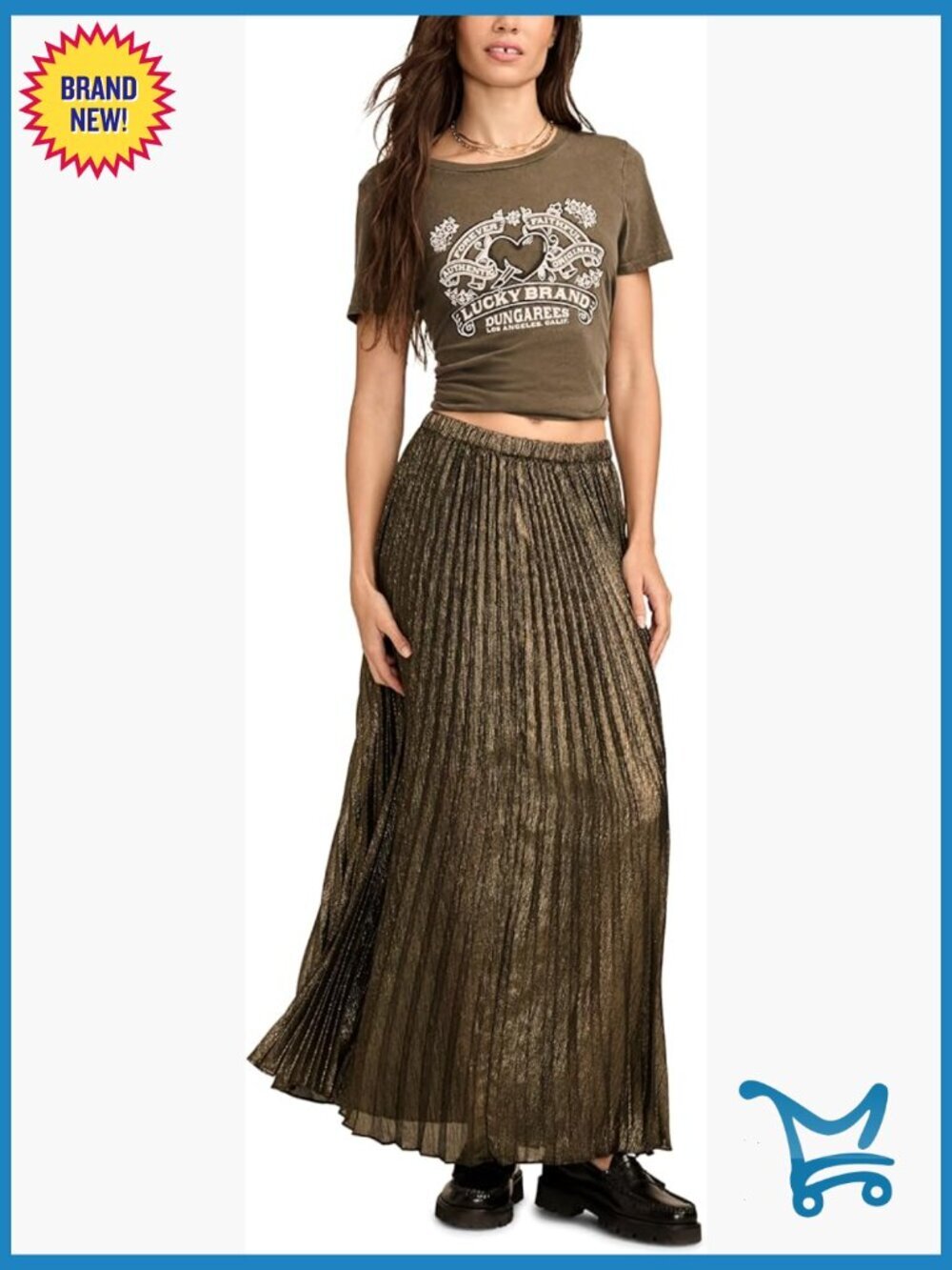 Pleated Midi Skirt with Elastic Waist A-Line